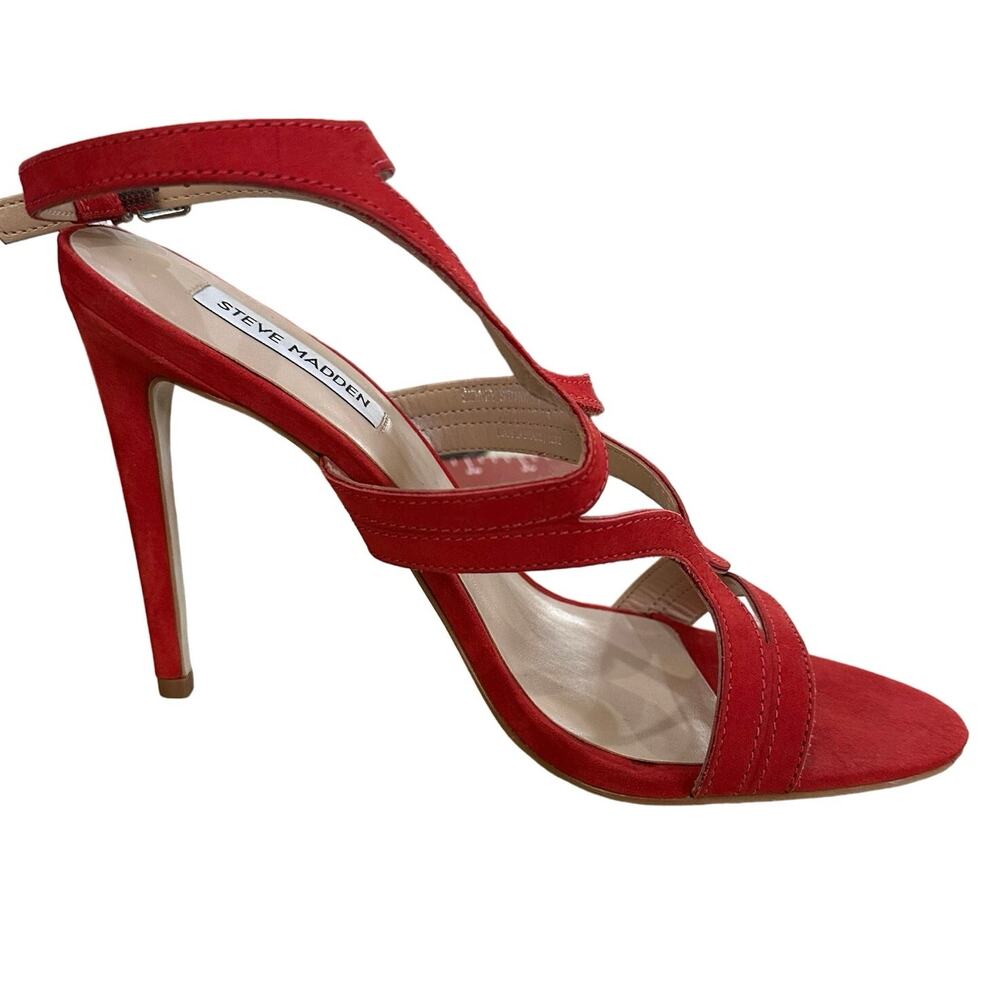 Steve Madden Sidney Red Suede‎ Strappy Heels Size 8.5 Made in Brazil - Picture 3 of 10